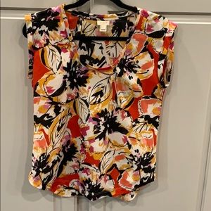 J. Crew cap-sleeve blouse 2 multi floral print EUC